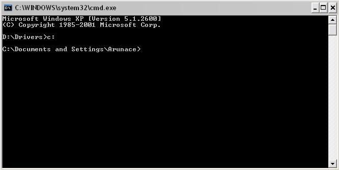 changing the command prompt to c: